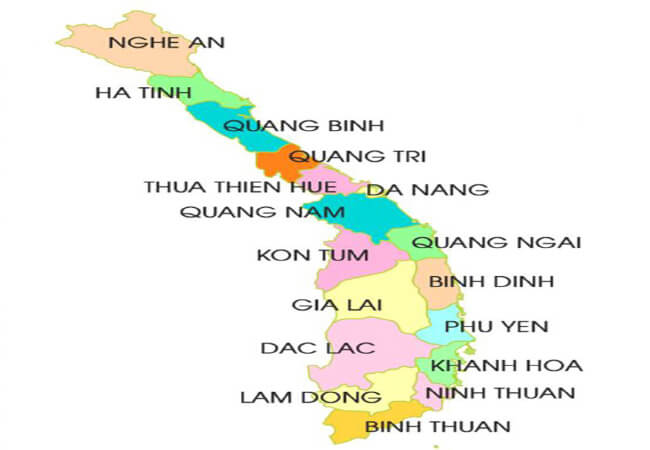 Bản đồ các tỉnh ở Miền Trung