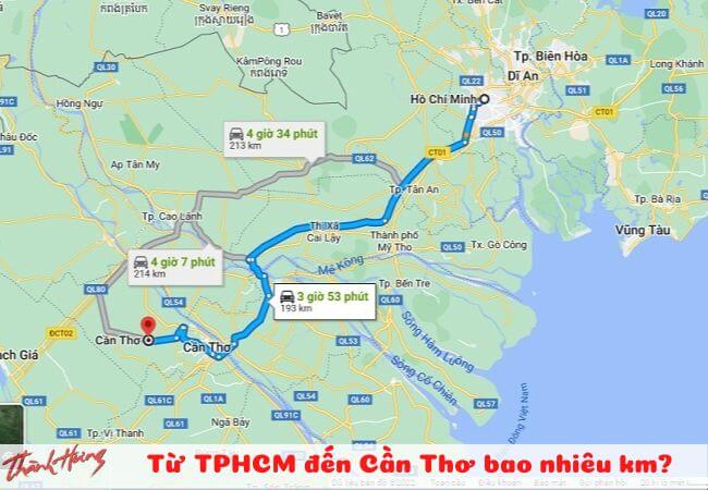 Bản đồ khoảng cách từ Sài Gòn đến Cần Thơ